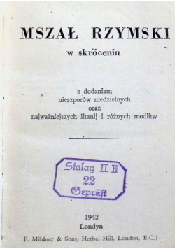Mszał rzymski w skróceniu 1942 r.