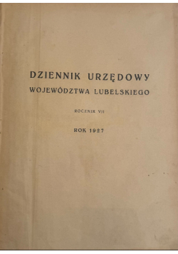 Dziennik Urzędowy Województwa Lubelskiego rocznik VII 1927 r.