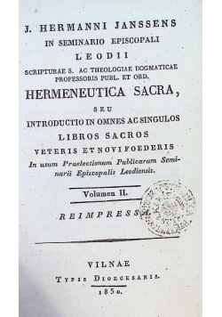 Hermeneutica Sacra Volumen II 1830 r.