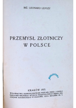 Przemysł złotniczy w Polsce 1933 r.