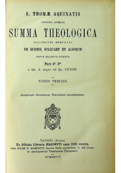 Summa Theologica Tomus Tertius 1928 r.