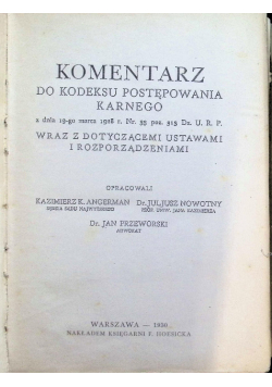 Komentarz Do Kodeksu Postępowania 1930 r.