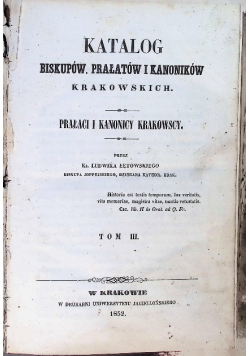 Katalog biskupów prałatów i kanoników Tom 3 1852 r.
