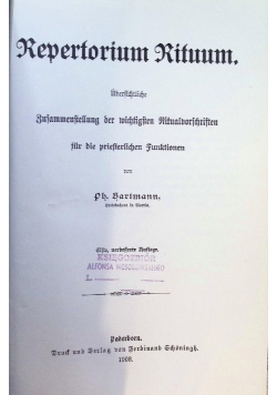 Repertorium Rituum 1908 r.
