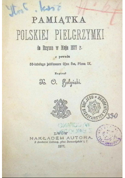 Pamiątka polskiej pielgrzymki do Rzymu 1877 r.