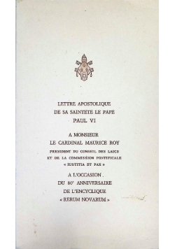 Lettre Apostolique De Sa Saintete Le Pape Paul VI