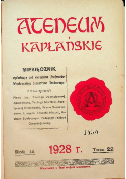 Ateneum Kapłańskie Rok 14 Tom 22 1928 r.