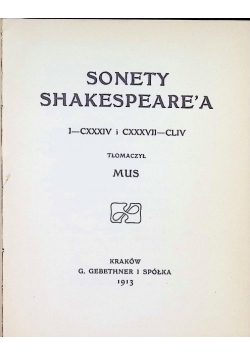 Sonety Shakespeare'a, 1913 r.