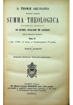 Summa Theologica Tomus Quintus 1928 r.