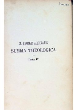 Summa Theologica Tomus Primus Tomus 4 1928 r.