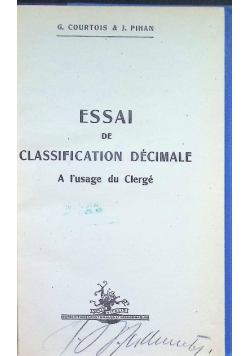 Essai De Classification Decimale