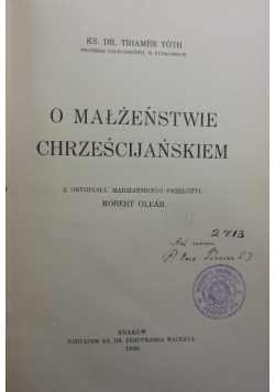 O małżeństwie chrześcijańskiem 1936 r.