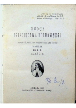 Droga dziecięctwa duchownego Część III 1926 r.