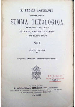 Summa Theologica Tomus Primus 1928 r.