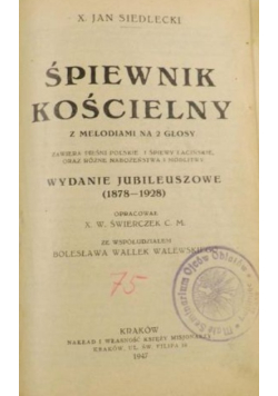 Śpiewnik kościelny z melodiami na dwa głosy 1947 r