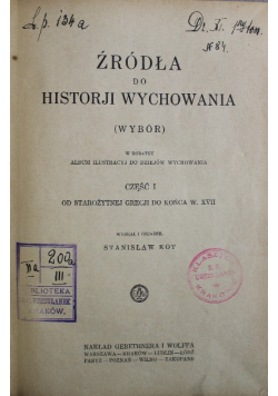 Źródła do historji wychowania Część I 1929 r.