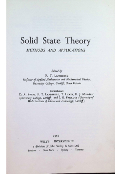 Solid State Theory: Methods and applications.