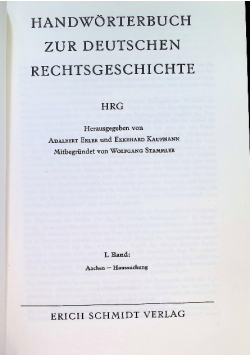 Handwörterbuch zur deutschen Rechtsgeschichte Band 1