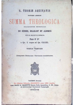 Summa Theologica Tomus Tertius 1928 r.