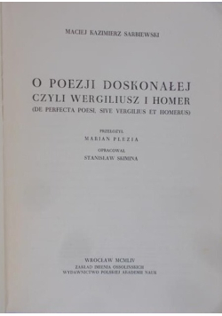 O Poezji doskonałej czyli Wergiliusz i Homer