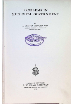 Problems in Municipal Government 1926r.