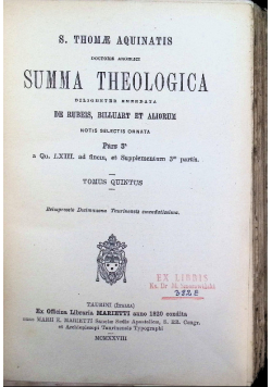 Summa Theologica Tomus Quintus 1928 r.