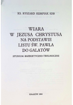 Wiara w Jezusa Chrystusa Na Podstawie  Listu św. Pawła do Galatów