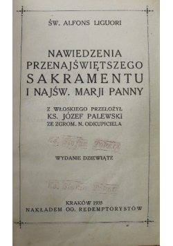 Nawiedzenia przenajświętszego Sakramentu i Najśw Marji Panny 1935 r.