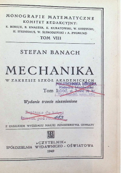 Mechanika Tom I 1949 r.