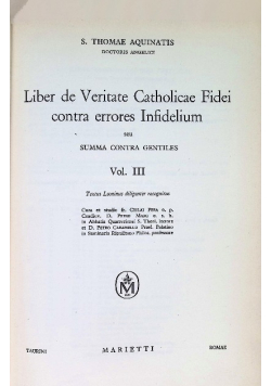 Liber de Veritate Catholicae Fidei contra errores Volume III