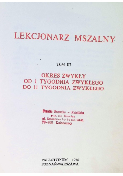 Lekcjonarz mszalny Tom III