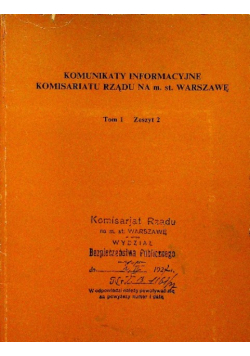 Komunikaty Informacyjne Komisariatu Rządu na m. st. Warszawę Tom I Zeszyt 2